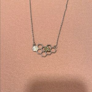 Honey comb with gold bee necklace